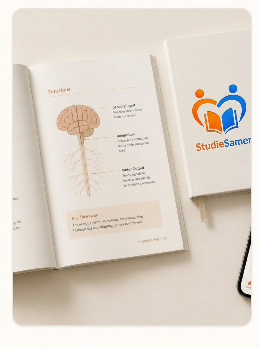 Opengeslagen gedrukte StudieSamen-samenvatting met notitieboek